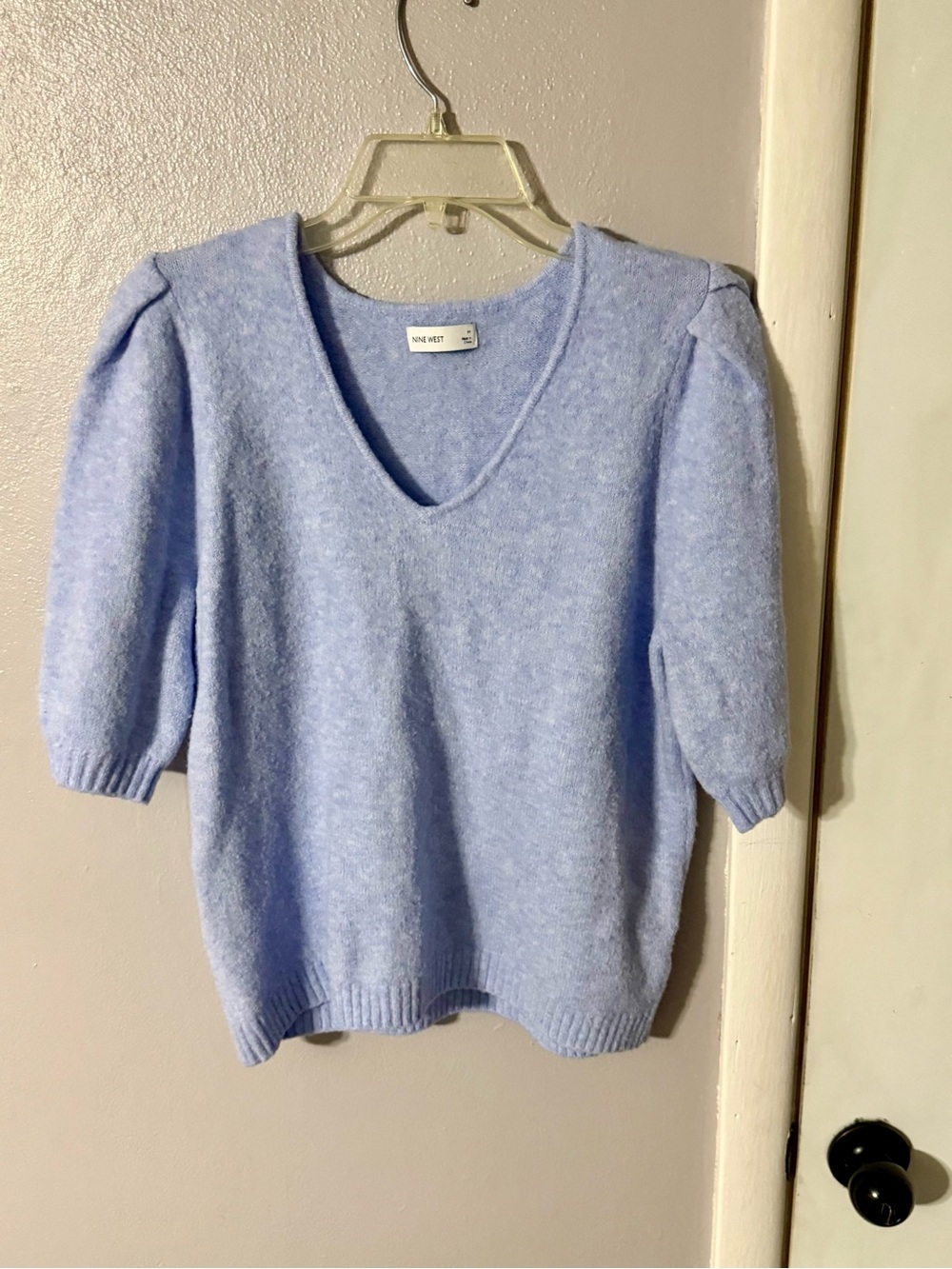 A New Day Light Blue V-Neck Short Sleeve Sweater